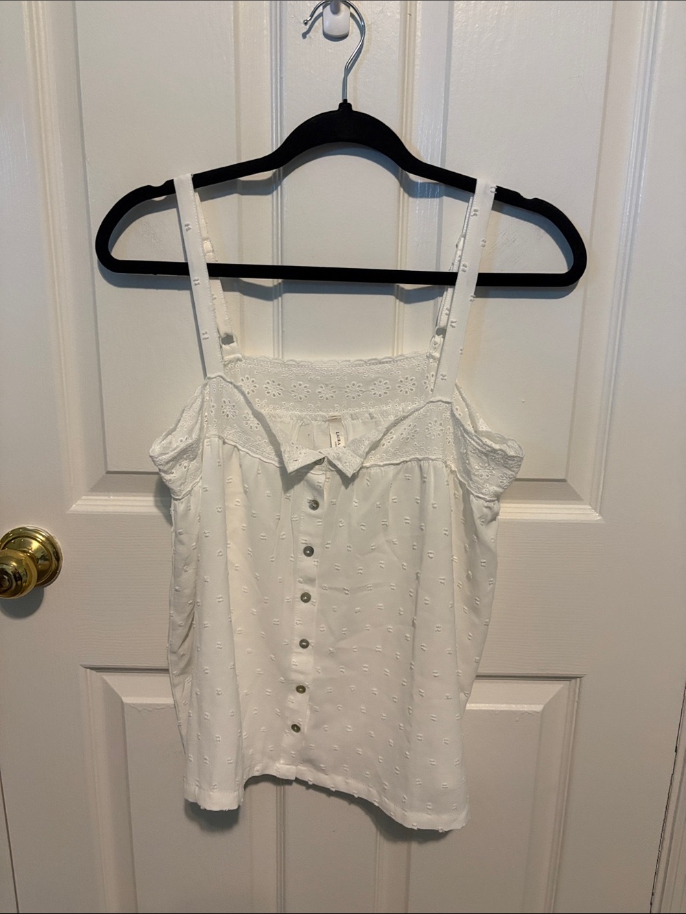 Laura Ashley White Eyelet Button-Front Cami Top